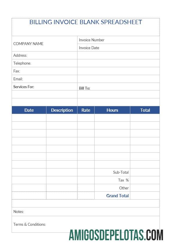 para download Modelo de planilha em branco de fatura de cobrança